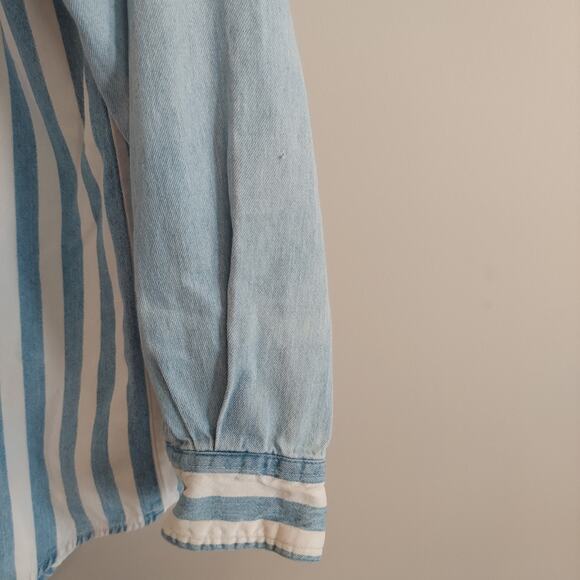 Vintage Button Up Shirt Long Sleeve Casual 90s Contrasting Sleeve - Picture 5 of 9